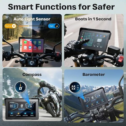 شاشة WonVon Motorcycle CarPlay مع نظام Android Auto - نظام تحديد المواقع العالمي (GPS) مقاس 7 بوصات مقاوم للماء، Pantalla para Moto، Apple CarPlay، نظام ملاحة للدراجات النارية، كاميرا داش مزدوجة 4K صوت بلوتوث، BSD وTPMS in Kuwait