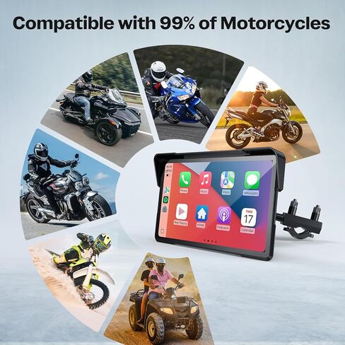 شاشة WonVon Motorcycle CarPlay مع نظام Android Auto - نظام تحديد المواقع العالمي (GPS) مقاس 7 بوصات مقاوم للماء، Pantalla para Moto، Apple CarPlay، نظام ملاحة للدراجات النارية، كاميرا داش مزدوجة 4K صوت بلوتوث، BSD وTPMS in Kuwait
