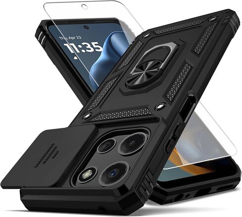 for Moto G 2026/ Moto G 2025/ Moto G Play 2026 Case,with Camera Lens Cover HD Screen Protector,[Military Grade] Car Mount Kickstand Shockproof Protective Case for Motorola G 2026 (Black) in Saudi Arabia