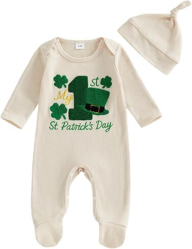 Kuriozud Newborn Baby Boy Valentines Day Outfit Little Love Letter Embroidery Romper Waffle Bodysuit Jumpsuit with Hat Set in Saudi Arabia