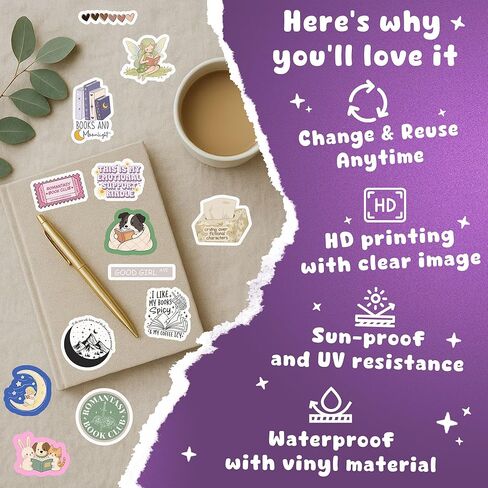 130PCS Book Stickers for Kindle, Bookish Sticker, Reading Decals for Laptop E-Reader Booktok Water Bottles Journal Scrapbook,Kindle Inserts Stickers (Glossy) in Saudi Arabia