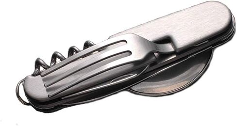 مجموعة شوكة وملعقة متعددة الوظائف 6 في 1/شوكة/ملعقة/سكين طاولة للتخييم في الهواء الطلق، حزمة عسكرية للمشي لمسافات طويلة والبقاء والتخييم (مجموعة واحدة) in Kuwait