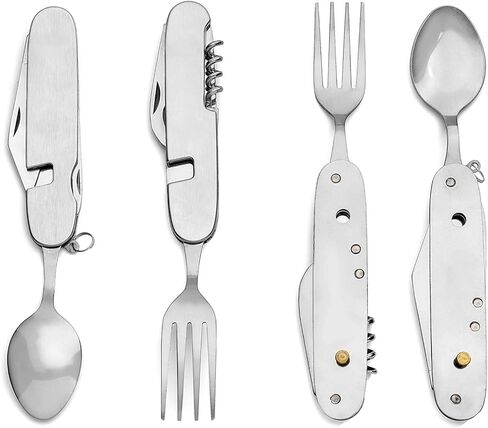 مجموعة شوكة وملعقة متعددة الوظائف 6 في 1/شوكة/ملعقة/سكين طاولة للتخييم في الهواء الطلق، حزمة عسكرية للمشي لمسافات طويلة والبقاء والتخييم (مجموعة واحدة) in Kuwait