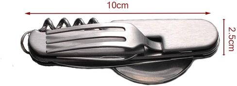 مجموعة شوكة وملعقة متعددة الوظائف 6 في 1/شوكة/ملعقة/سكين طاولة للتخييم في الهواء الطلق، حزمة عسكرية للمشي لمسافات طويلة والبقاء والتخييم (مجموعة واحدة) in Kuwait