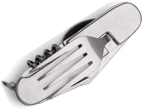 مجموعة شوكة وملعقة متعددة الوظائف 6 في 1/شوكة/ملعقة/سكين طاولة للتخييم في الهواء الطلق، حزمة عسكرية للمشي لمسافات طويلة والبقاء والتخييم (مجموعة واحدة) in Kuwait