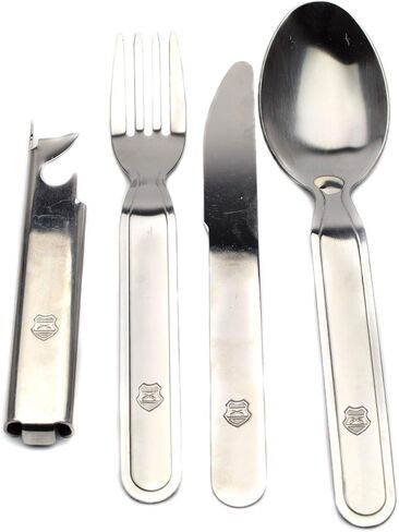 Original Hungarian army cutlery set 4 pieces. Eating utensils military issue spoon fork knife kit flatware multi-tool Camping bottle can opener stainless steel NEW in Kuwait