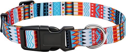 Adjustable Dog Collar for Small Medium Large Dogs - Colorful Pattern, Soft Polyester Pet Collar with Plastic Buckle (Macaron, M) in Kuwait