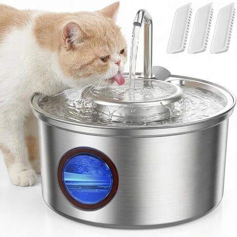 Cat Water Fountain Stainless Steel - 108oz/3.2L Ultra-Quiet Cat Fountain for Drinking with Removable Water Bowl, Kitty Spout Fountain with 3 Filters Supplies for Cats, Small Dogs, Multiple Pets in Saudi Arabia