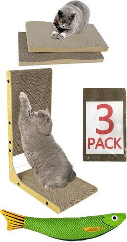 Cat Scratching Board,L Shape Cat Scratch Pad Wall Mounted, Cat Scratching Cardboard with Ball Toy for Indoor, Cardboard Cat Scratcher with Double-Sided Usability in Saudi Arabia