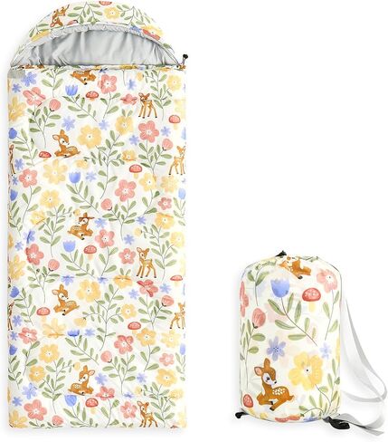 Wake In Cloud - Kids Sleeping Bag for Girls Toddlers, Camping in Warm Cold Weather, Backpacking Lightweight Compact Outdoor Liner for 3 Seasons, Deer Floral Garden in Saudi Arabia