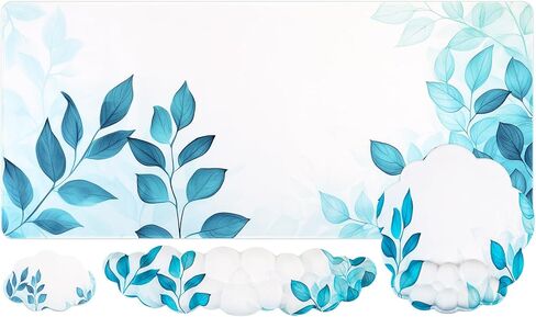 Conmputer Desk Mat Set, 4 in 1 Cloud-Shaped Ergonomic Wrist Rest Set, Mouse Pad with Non-Slip Base, Memory Foam Silicone Lining Keyboard Wrist Rest, Computers, Offices, Gaming, Blue Stained Leaves in Saudi Arabia