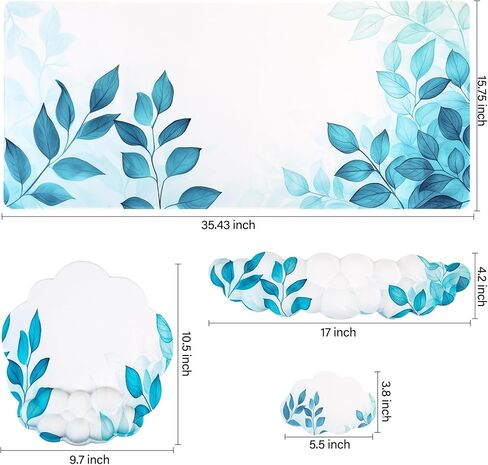 Conmputer Desk Mat Set, 4 in 1 Cloud-Shaped Ergonomic Wrist Rest Set, Mouse Pad with Non-Slip Base, Memory Foam Silicone Lining Keyboard Wrist Rest, Computers, Offices, Gaming, Blue Stained Leaves in Saudi Arabia