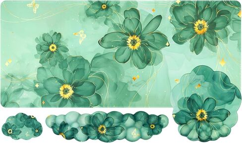 Conmputer Desk Mat Set, 4 in 1 Cloud-Shaped Ergonomic Wrist Rest Set, Mouse Pad with Non-Slip Base, Memory Foam Silicone Lining Keyboard Wrist Rest, Computers, Offices, Gaming, Blue Stained Leaves in Saudi Arabia