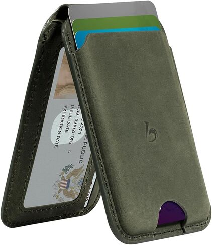 Belemay Strong Magnetic Wallet for MagSafe with Adjustable Stand, Crazy Horse Leather Card Holder, Up to 5 Cards, RFID Blocking, Slim for iPhone 17/16/15/14/13/12 Series Men & Women - Vintage Brown in Saudi Arabia