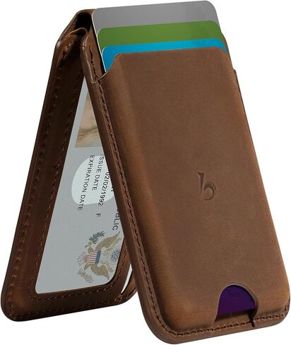 Belemay Strong Magnetic Wallet for MagSafe with Adjustable Stand, Crazy Horse Leather Card Holder, Up to 5 Cards, RFID Blocking, Slim for iPhone 17/16/15/14/13/12 Series Men & Women - Vintage Brown in Saudi Arabia
