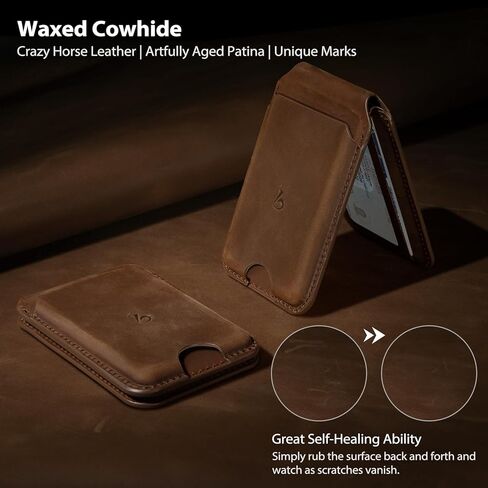 Belemay Strong Magnetic Wallet for MagSafe with Adjustable Stand, Crazy Horse Leather Card Holder, Up to 5 Cards, RFID Blocking, Slim for iPhone 17/16/15/14/13/12 Series Men & Women - Vintage Brown in Saudi Arabia