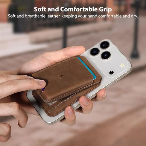 Belemay Strong Magnetic Wallet for MagSafe with Adjustable Stand, Crazy Horse Leather Card Holder, Up to 5 Cards, RFID Blocking, Slim for iPhone 17/16/15/14/13/12 Series Men & Women - Vintage Brown in Saudi Arabia