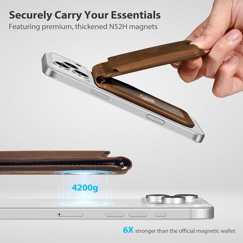 Belemay Strong Magnetic Wallet for MagSafe with Adjustable Stand, Crazy Horse Leather Card Holder, Up to 5 Cards, RFID Blocking, Slim for iPhone 17/16/15/14/13/12 Series Men & Women - Vintage Brown in Saudi Arabia
