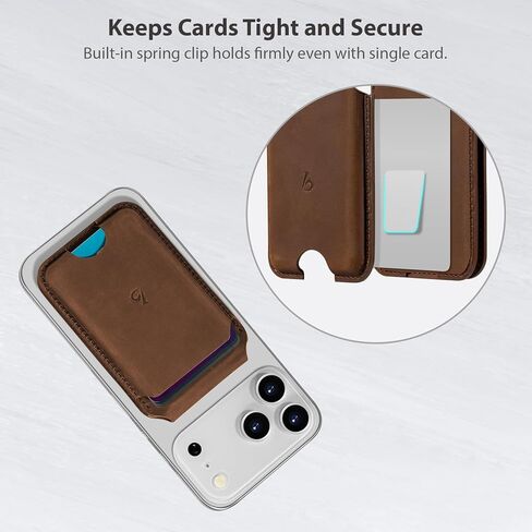 Belemay Strong Magnetic Wallet for MagSafe with Adjustable Stand, Crazy Horse Leather Card Holder, Up to 5 Cards, RFID Blocking, Slim for iPhone 17/16/15/14/13/12 Series Men & Women - Vintage Brown in Saudi Arabia