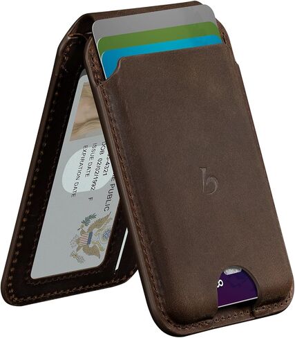 Belemay Strong Magnetic Wallet for MagSafe with Adjustable Stand, Crazy Horse Leather Card Holder, Up to 5 Cards, RFID Blocking, Slim for iPhone 17/16/15/14/13/12 Series Men & Women - Vintage Brown in Saudi Arabia