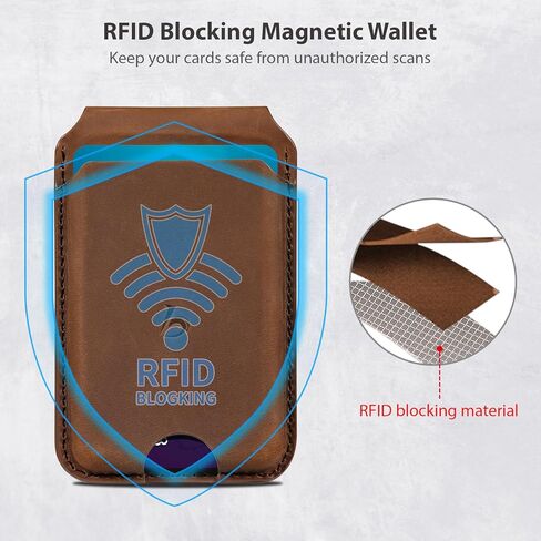 Belemay Strong Magnetic Wallet for MagSafe with Adjustable Stand, Crazy Horse Leather Card Holder, Up to 5 Cards, RFID Blocking, Slim for iPhone 17/16/15/14/13/12 Series Men & Women - Vintage Brown in Saudi Arabia