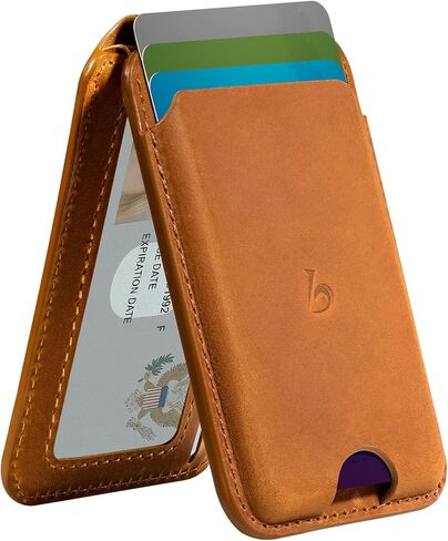 Belemay Strong Magnetic Wallet for MagSafe with Adjustable Stand, Crazy Horse Leather Card Holder, Up to 5 Cards, RFID Blocking, Slim for iPhone 17/16/15/14/13/12 Series Men & Women - Vintage Brown in Saudi Arabia
