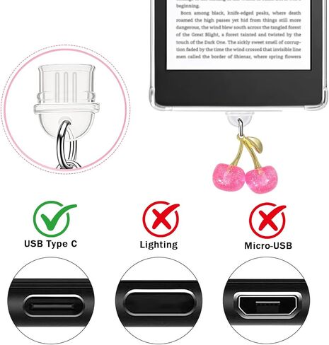 مجموعة سحر لطيفة للهاتف، حامل المقبض، سحر قابس الغبار من النوع C/USB C، سحر متوافق مع الهاتف، كيندل للنساء. in Kuwait