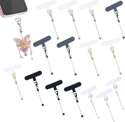 15 Pack Beadable Phone Charms with Blank Bar Smartphone Tether Tap Universal Lanyard Patch Accessories for Cell Mobile Phone in Saudi Arabia