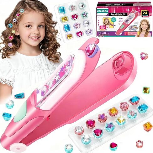Hair Gem Stamper Kit, Hair Gems for Girls, Bling Hair Jewels for Girls Toys,Hair Styling Tool with Reusable Shining Diamonds,Birthday Arts & Crafts Gift for 5-12 Year Old Girl in Kuwait