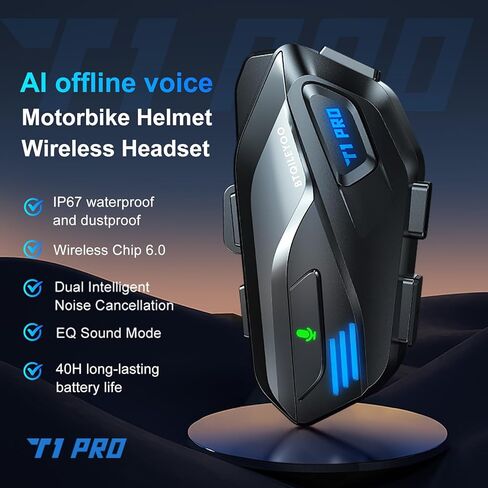T1PRO Motorcycle Bluetooth Headset​​ - Bluetooth 6.0 for Motorcycle, 40H Playtime, IPX67 Waterproof, Dual Device Connect, Auto-Answer Calls, HiFi Sound with Noise Cancellation in Saudi Arabia