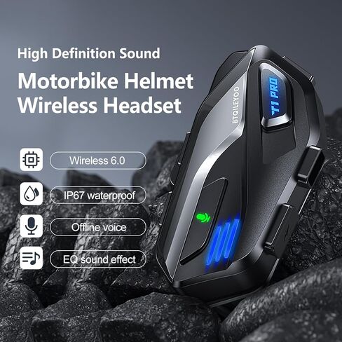 T1PRO Motorcycle Bluetooth Headset​​ - Bluetooth 6.0 for Motorcycle, 40H Playtime, IPX67 Waterproof, Dual Device Connect, Auto-Answer Calls, HiFi Sound with Noise Cancellation in Saudi Arabia