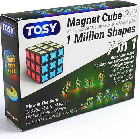 TOSY Magnet Cube 2x2 - 8 Blocks، لعبة 2in1: 2x2x2 مكعب أحجية ومكعب إنفينيتي قابل للتخصيص، متوهج مع مصباح يدوي للأشعة فوق البنفسجية، هدية عيد الميلاد للأطفال/الأحفاد، لعبة STEM، 4 عبوات in Kuwait