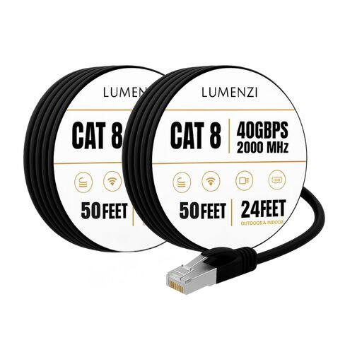 Cat8 1000ft Ethernet Cable 22 AWG,100% Bare Copper, White, Solid, Bulk Round, UL & ETL listed, RoHS Compliant 40Gbps, S/FTP Shielded LAN Network Cable Roll, PoE Compatible for Indoor/Outdoor, CCTV in Kuwait