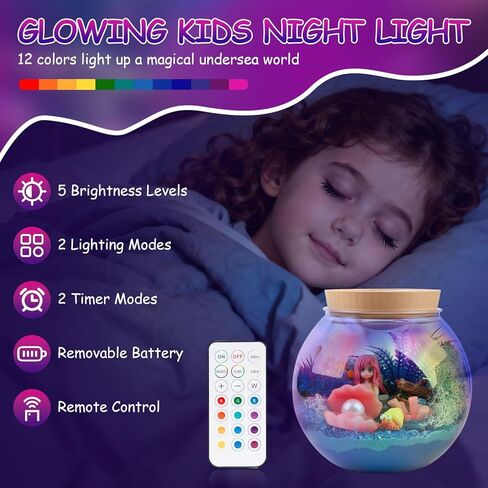 مجموعة تررم حورية البحر للأطفال - ضوء ليلي LED مع جهاز تحكم عن بعد، هدايا عيد ميلاد للفنون والحرف اليدوية، هدايا حورية البحر للفتيات من سن 6 إلى 12 عامًا in Saudi Arabia