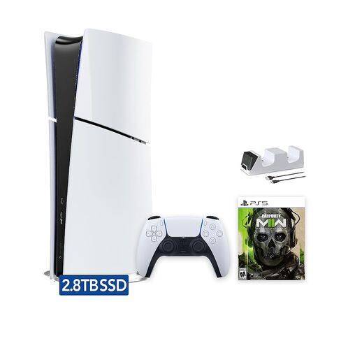 PlayStation 5 Slim Upgraded 2.8TB Digital Edition Call of Duty Modern Warfare II Bundle and Mytrix Controller Charger - White, Slim PS5 2.8TB PCIe SSD Gaming Console in Saudi Arabia