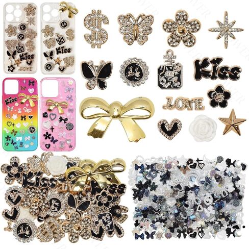 380 Pcs Magic Junk Case Charms Kit, Punk Big Junk Phone Cases Charm, Mixed Black Flatback Resin Heart Star Bow Flower Charms for Customizing Phone Case DIY Craft in Saudi Arabia