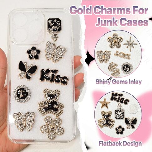 380 Pcs Magic Junk Case Charms Kit, Punk Big Junk Phone Cases Charm, Mixed Black Flatback Resin Heart Star Bow Flower Charms for Customizing Phone Case DIY Craft in Saudi Arabia