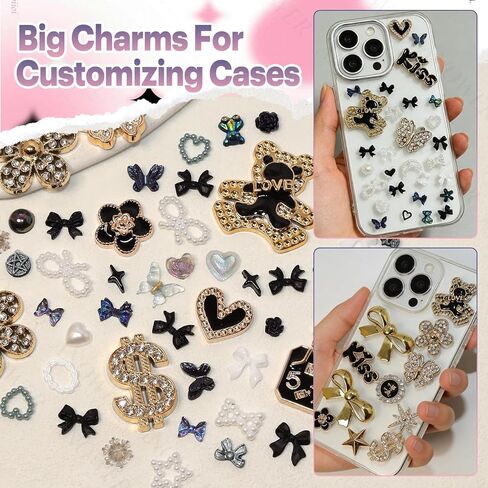 380 Pcs Magic Junk Case Charms Kit, Punk Big Junk Phone Cases Charm, Mixed Black Flatback Resin Heart Star Bow Flower Charms for Customizing Phone Case DIY Craft in Saudi Arabia