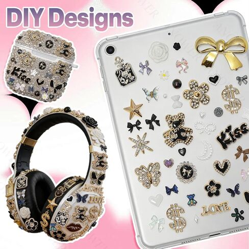 380 Pcs Magic Junk Case Charms Kit, Punk Big Junk Phone Cases Charm, Mixed Black Flatback Resin Heart Star Bow Flower Charms for Customizing Phone Case DIY Craft in Saudi Arabia