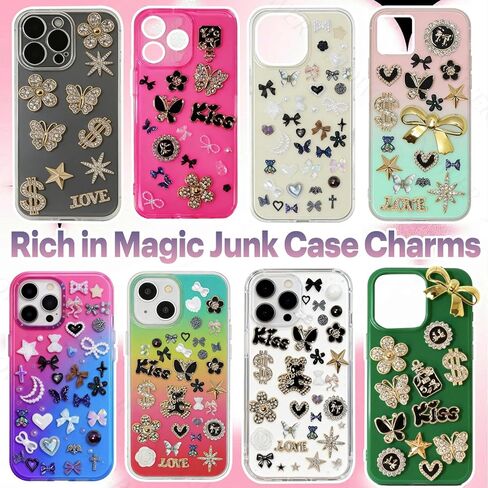 380 Pcs Magic Junk Case Charms Kit, Punk Big Junk Phone Cases Charm, Mixed Black Flatback Resin Heart Star Bow Flower Charms for Customizing Phone Case DIY Craft in Saudi Arabia