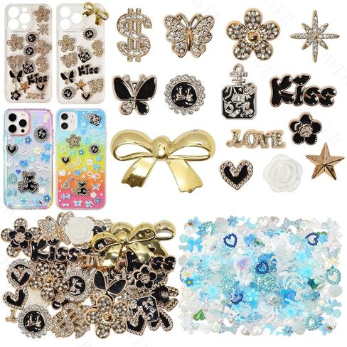 380 Pcs Magic Junk Case Charms Kit, Punk Big Junk Phone Cases Charm, Mixed Black Flatback Resin Heart Star Bow Flower Charms for Customizing Phone Case DIY Craft in Saudi Arabia