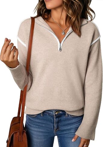 EVALESS Womens Sweaters V Neck Long Sleeve Quarter Zip Collared Ribbed Knit Dressy Casual Pullover Sweaters Outfits in Saudi Arabia