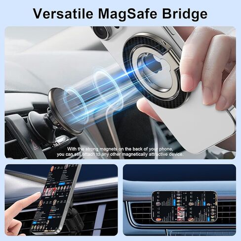 حامل حلقة هاتف مغناطيسي لمغناطيس MagSafe ثنائي الجانب، مقبض هاتف Magsafe قابل للإزالة مع مسند لهاتف Samsung Galaxy S25 S24 Ultra Z Flip7 iPhone 17 16e 16 Plus 15 Pro Max، حامل مغناطيسي للسيارة in Saudi Arabia