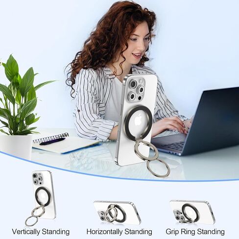 حامل حلقة هاتف مغناطيسي لمغناطيس MagSafe ثنائي الجانب، مقبض هاتف Magsafe قابل للإزالة مع مسند لهاتف Samsung Galaxy S25 S24 Ultra Z Flip7 iPhone 17 16e 16 Plus 15 Pro Max، حامل مغناطيسي للسيارة in Saudi Arabia