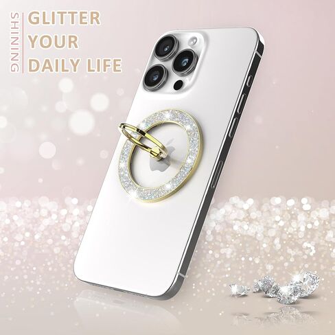 Magnetic Phone Ring Holder for MagSafe Cell Phone Grip Stand Finger Ring Stand Compatible with iPhone 17 16 15 14 13 12 Pro Max MagSafe Accessories Android. (Glitter Gold) in Saudi Arabia