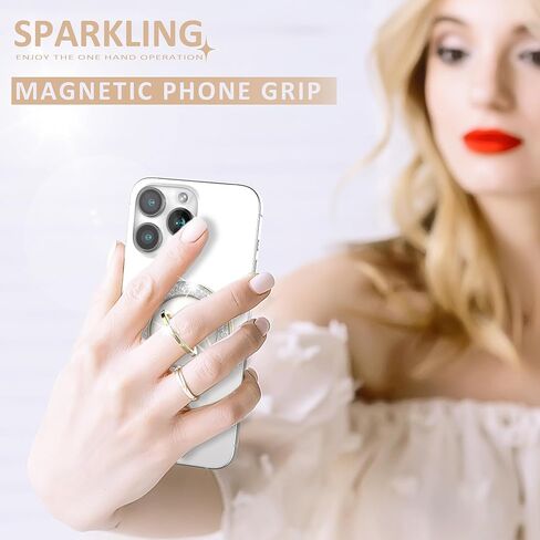 Magnetic Phone Ring Holder for MagSafe Cell Phone Grip Stand Finger Ring Stand Compatible with iPhone 17 16 15 14 13 12 Pro Max MagSafe Accessories Android. (Glitter Gold) in Saudi Arabia
