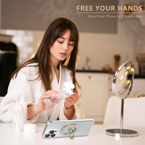 Magnetic Phone Ring Holder for MagSafe Cell Phone Grip Stand Finger Ring Stand Compatible with iPhone 17 16 15 14 13 12 Pro Max MagSafe Accessories Android. (Glitter Gold) in Saudi Arabia