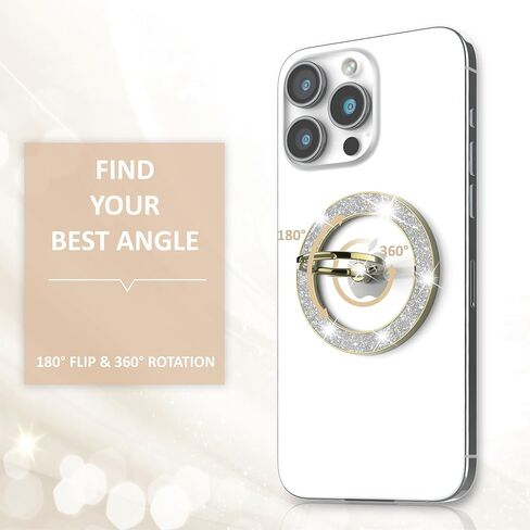 Magnetic Phone Ring Holder for MagSafe Cell Phone Grip Stand Finger Ring Stand Compatible with iPhone 17 16 15 14 13 12 Pro Max MagSafe Accessories Android. (Glitter Gold) in Saudi Arabia