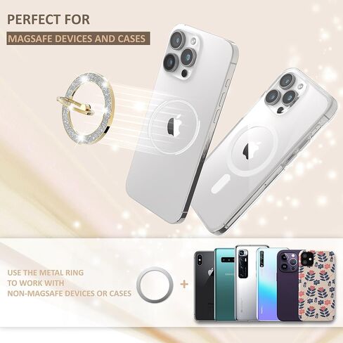 Magnetic Phone Ring Holder for MagSafe Cell Phone Grip Stand Finger Ring Stand Compatible with iPhone 17 16 15 14 13 12 Pro Max MagSafe Accessories Android. (Glitter Gold) in Saudi Arabia