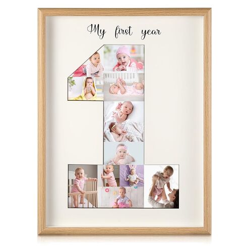 Baby My First Year Photo Frame 12x16 Inch 12 Months 1st Birthday Picture Collage Displays Wood Frame Milestone Photo Photograph Keepsake Board Nursery Decor Ideal Gift for Newborn New Mom, Baby Shower in Saudi Arabia